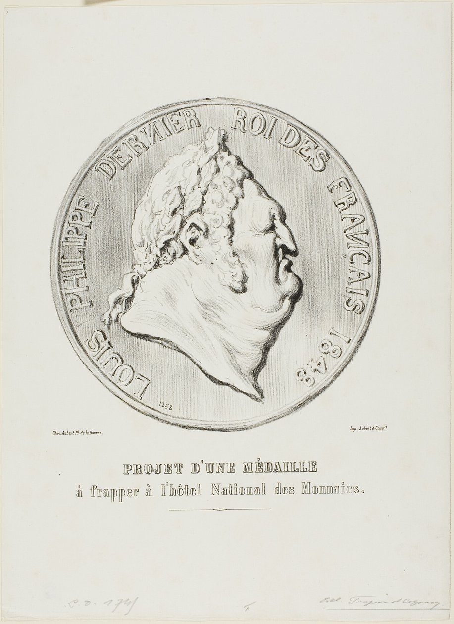 Louis-Philippe, laatste koning van de Fransen 1848. Ontwerp voor een medaille te vervaardigen door de Nationale Munt door Honoré Victorin Daumier