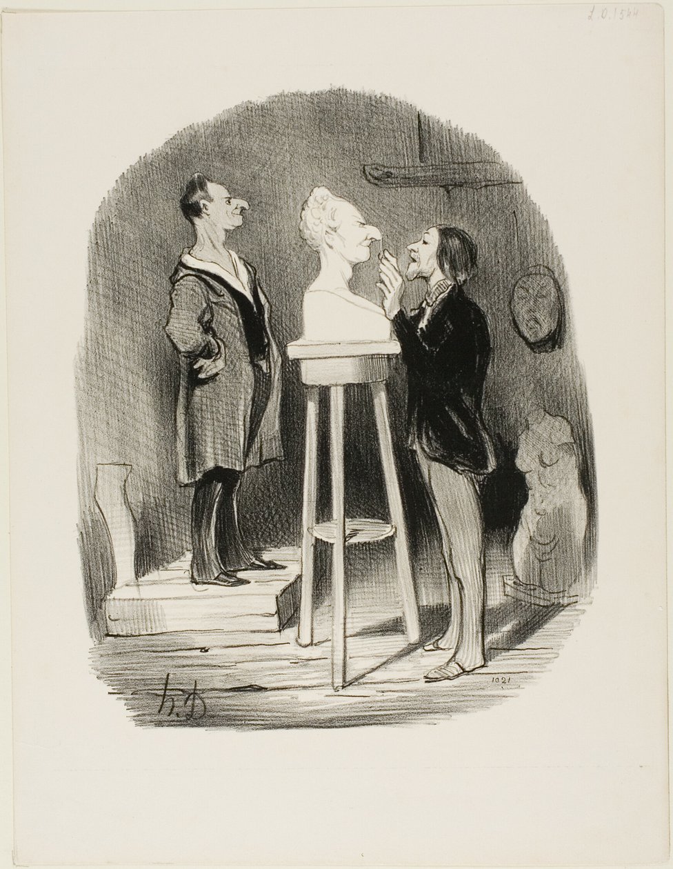 Monsieur Filochard, ex-winkelier, gepensioneerd, voelt de behoefte om zijn buste in marmer door te geven aan zelfs het verste nageslacht, plaat 68 uit Les Bons bourgeois door Honoré Victorin Daumier