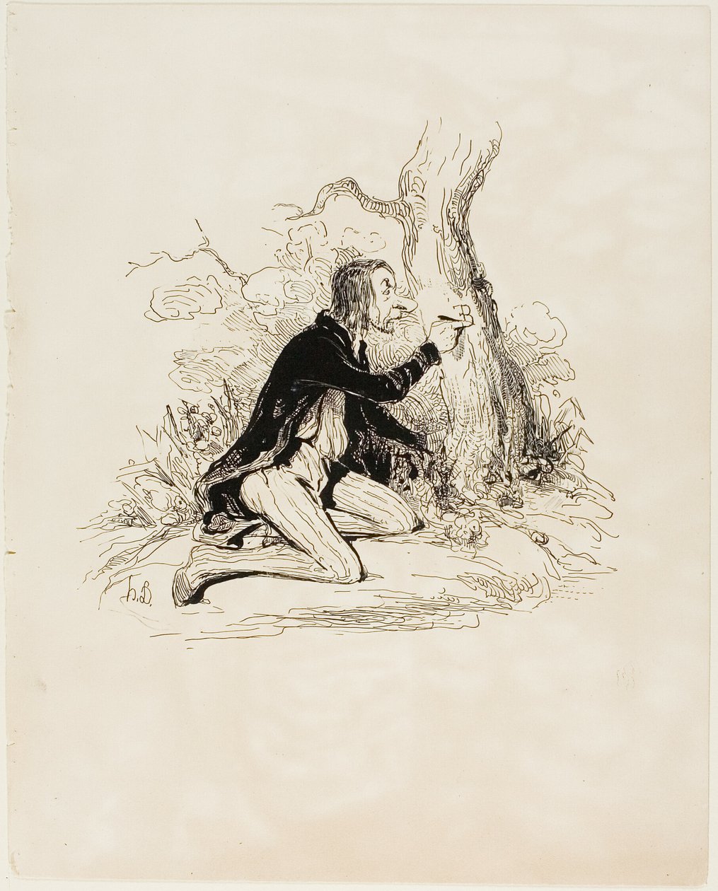 Arme jongeman! Nog één brief en zijn morele situatie zou volkomen duidelijk worden, plaat 1 uit Sentimens Et Passionsa door Honoré Victorin Daumier