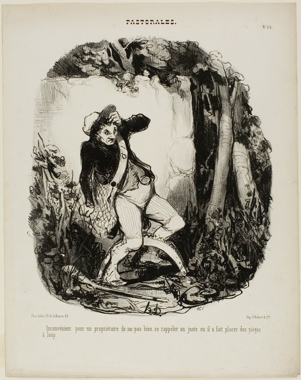 Nogal gênant als je niet meer weet waar je de wolvenvallen hebt verstopt, plaat 44 van Pastorales door Honoré Victorin Daumier