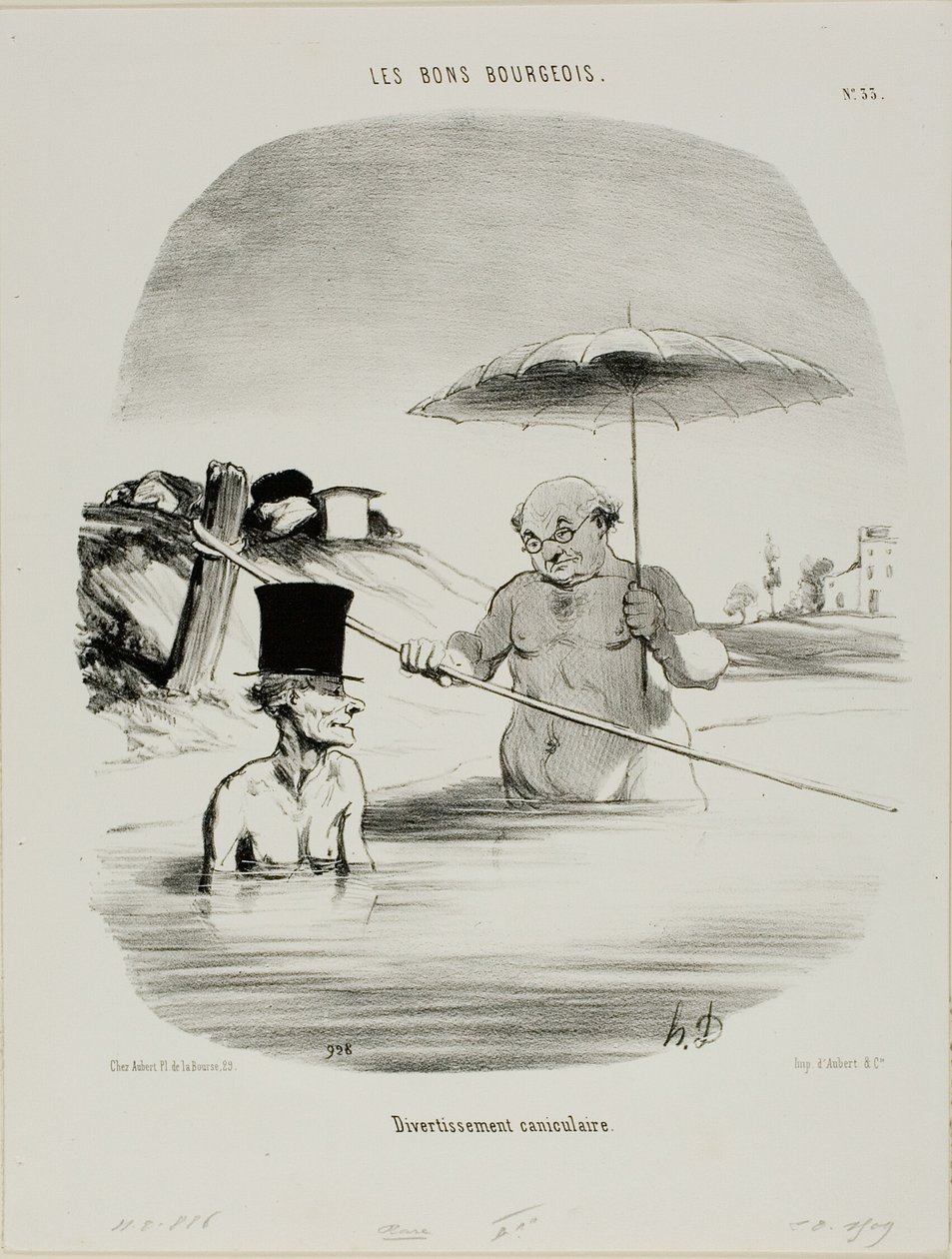 Ontspanning tijdens de hondsdagen, bord 33 van Les Bons Bourgeois door Honoré Victorin Daumier