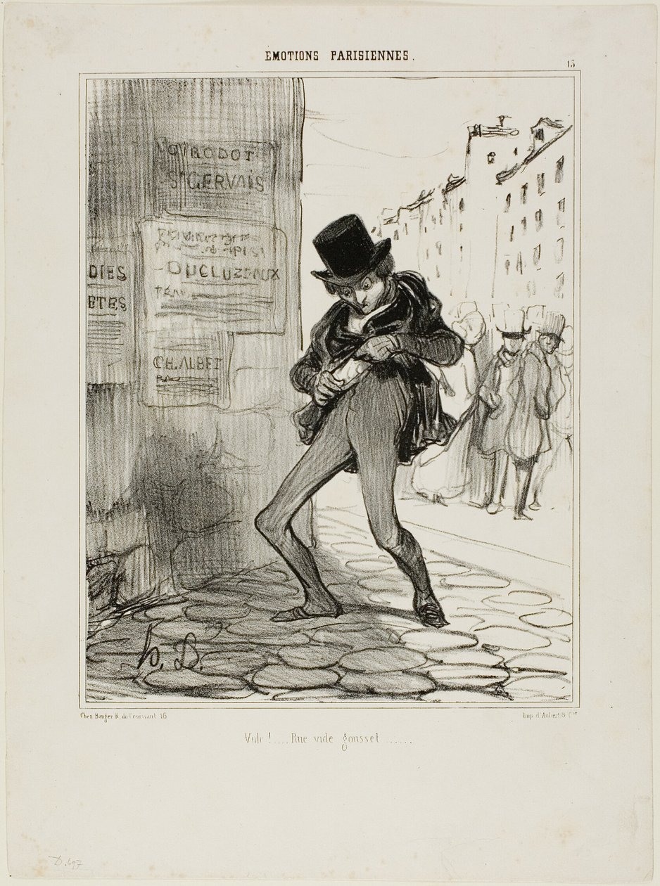 Beroofd! Empty-Pocket Street..., plaat 13 van Émotions Parisiens door Honoré Victorin Daumier