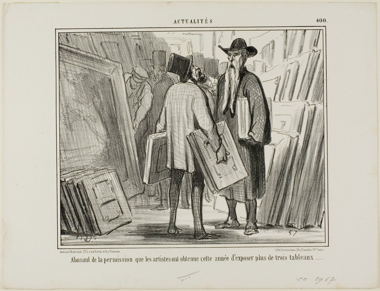 Sommige kunstenaars profiteren dit jaar van de toestemming om meer dan drie schilderijen tentoon te stellen, plaat 400 van Actualités door Honoré Victorin Daumier