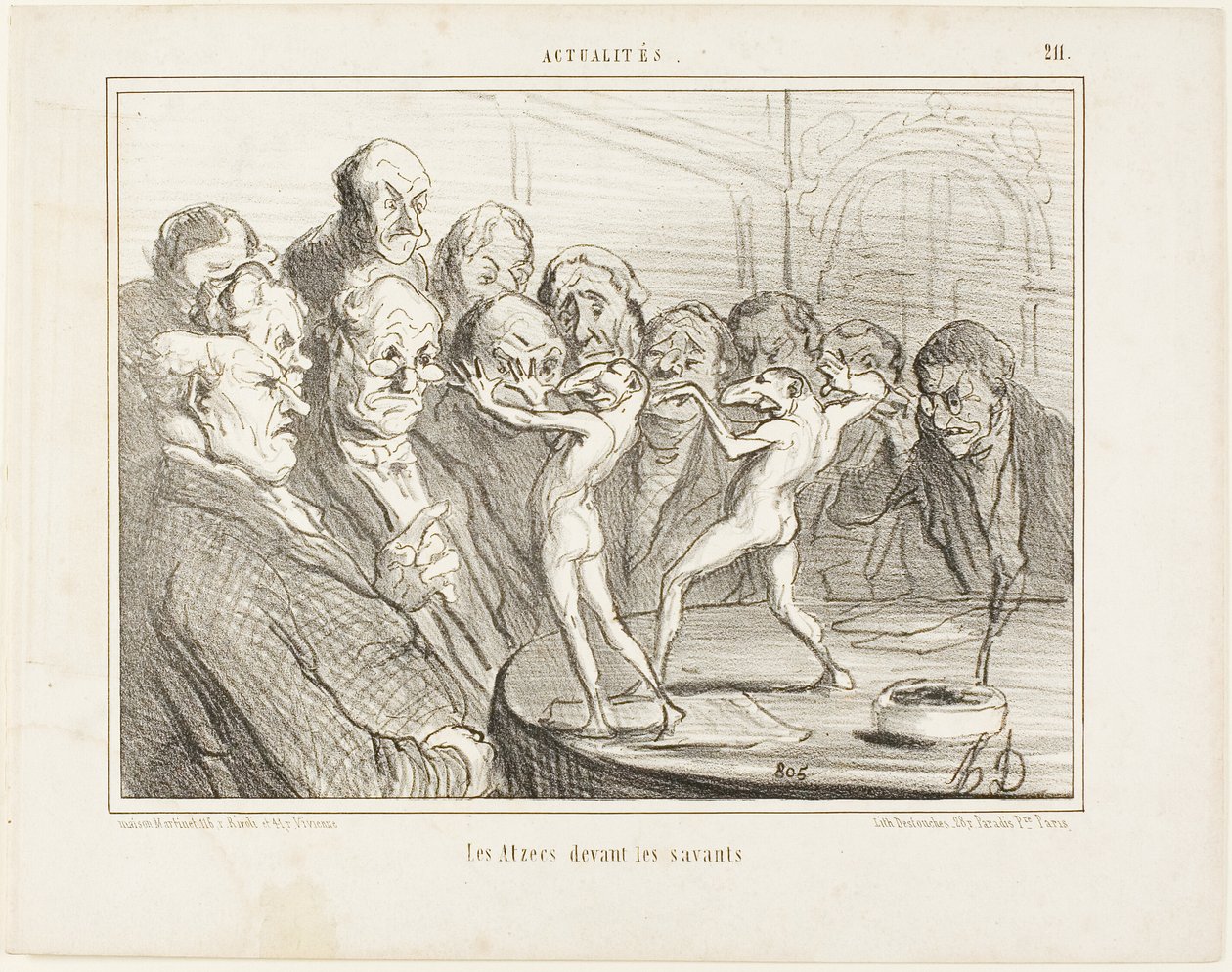 De Azteken voor de wetenschappers, plaat 211 uit Actualités door Honoré Victorin Daumier