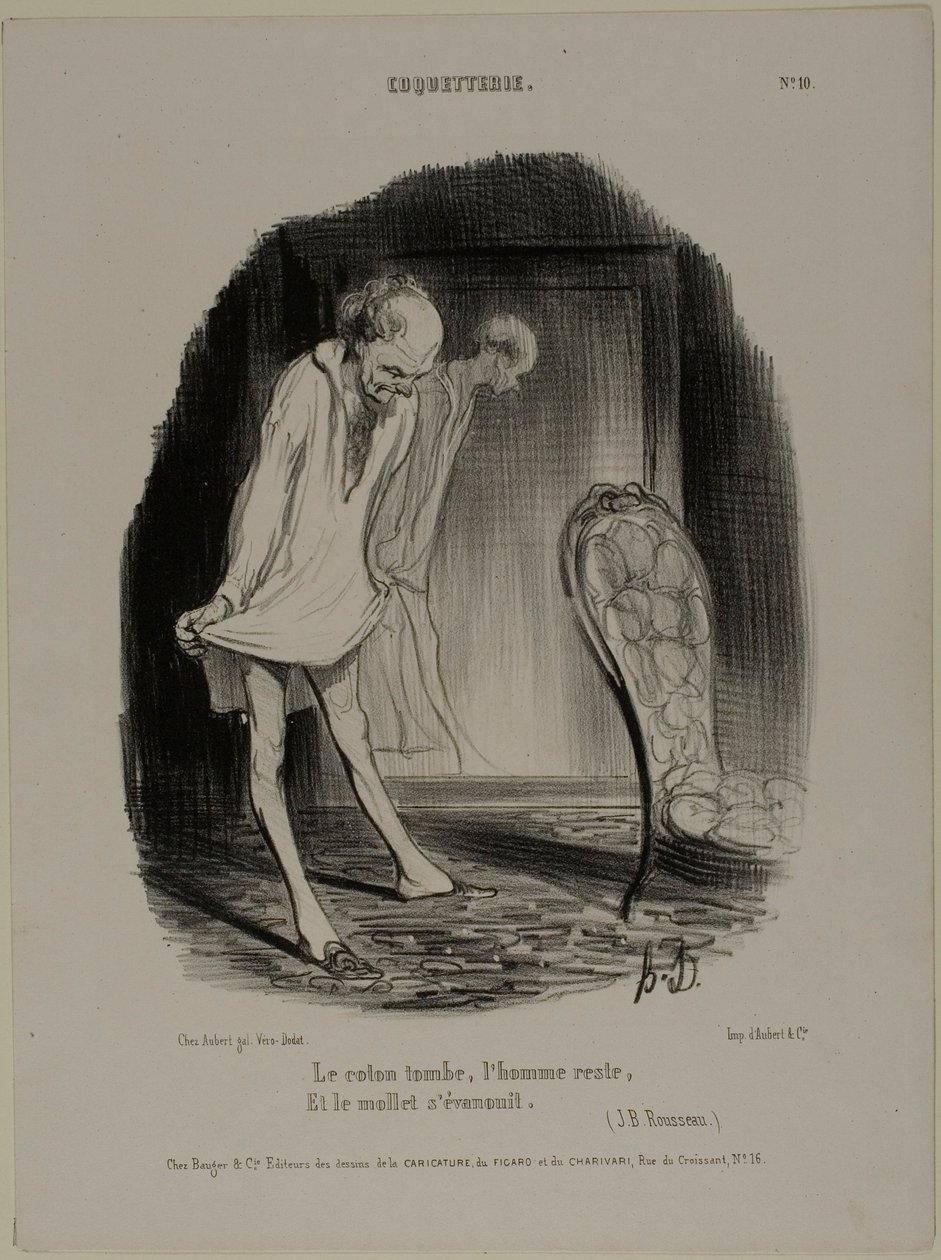 De katoenen jurk valt, de man blijft en het kalf vervaagt (J.B. Rousseau), plaat 10 uit Coquetterie door Honoré Victorin Daumier