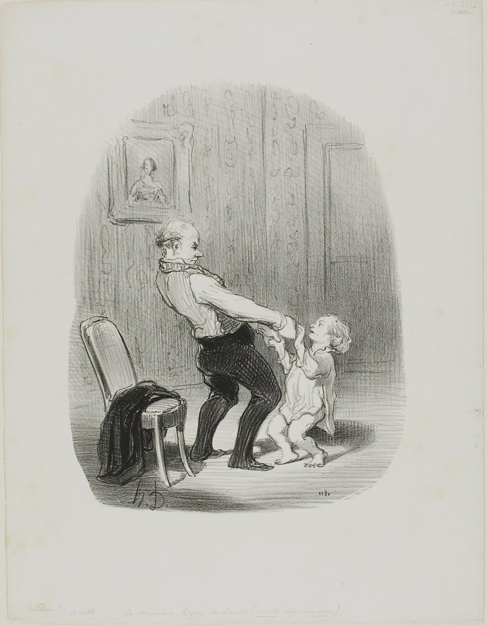 De eerste dansles, van Les Papas door Honoré Victorin Daumier