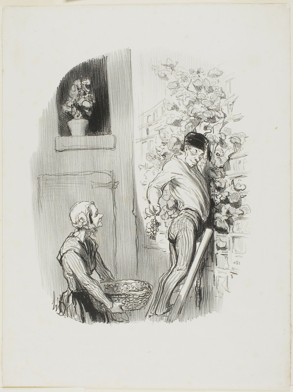 De druivenverzamelaar, van Les Bons Bourgeois door Honoré Victorin Daumier