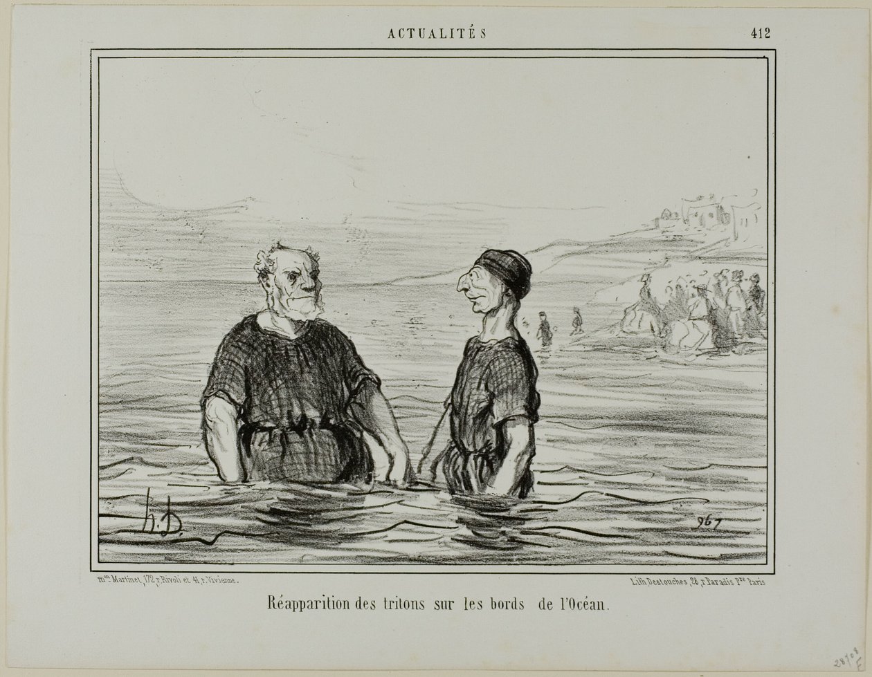 De wederverschijning van de zeetrritonen, plaat 412 uit Actualités door Honoré Victorin Daumier