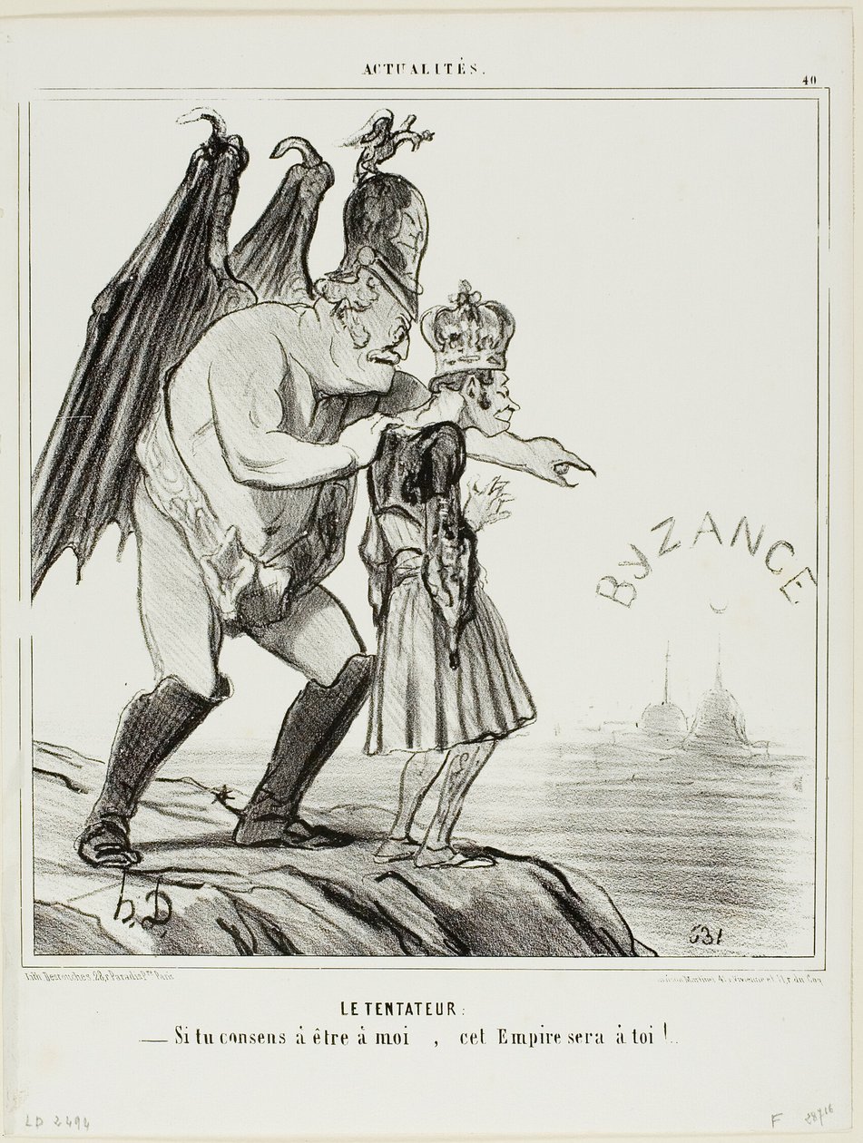 De Verleider. "- Als je toestemt mij toe te behoren... zal dit rijk van jou zijn," plaat 40 uit Actualités door Honoré Victorin Daumier