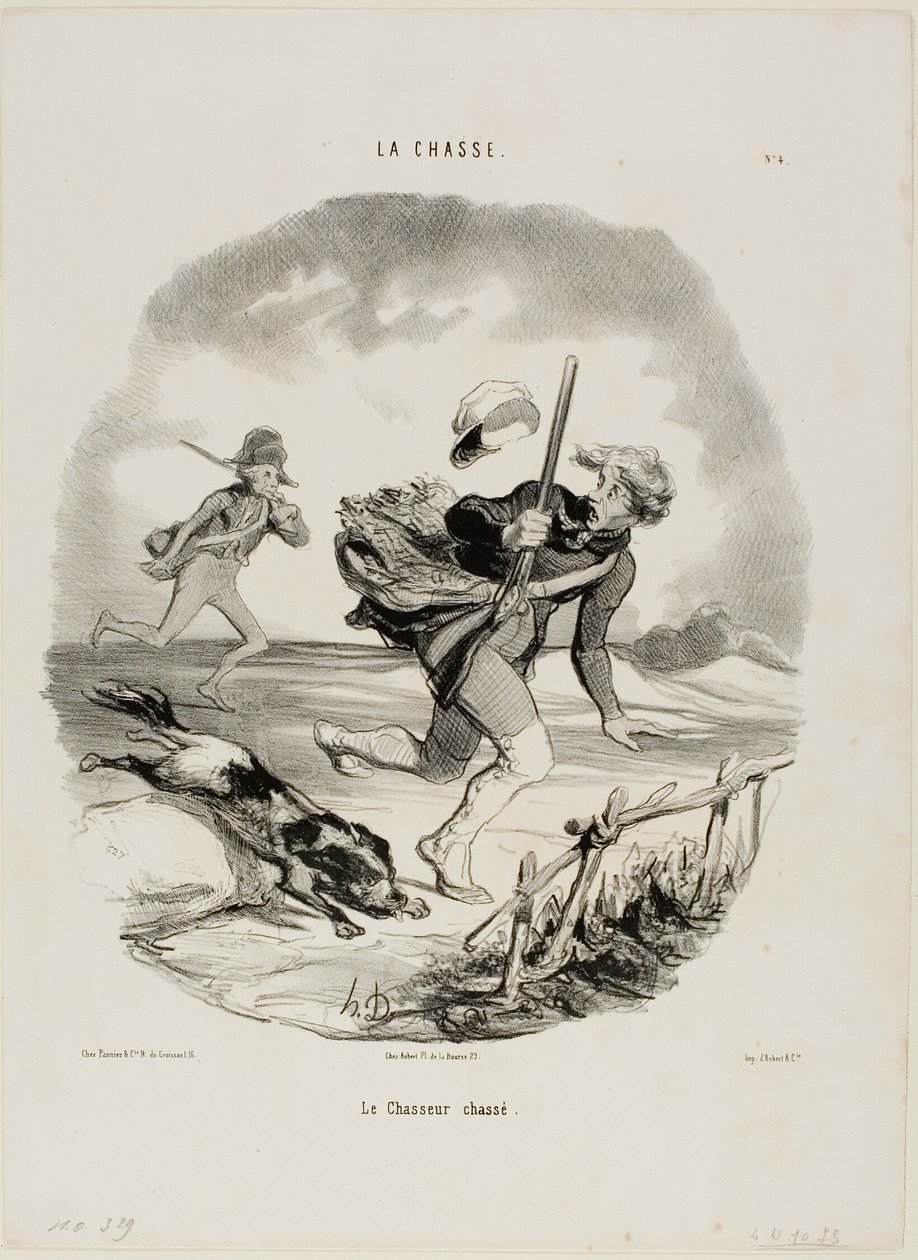 De opgejaagde jager, plaat 4 van La Chasse door Honoré Victorin Daumier