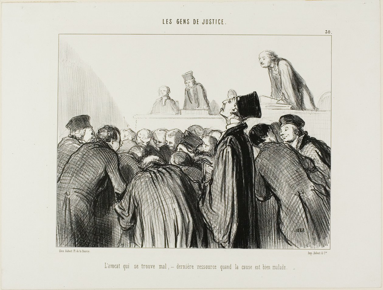 De advocaat wordt ziek, een laatste redmiddel als zijn zaak er ook ziek begint uit te zien, plaat 30 uit Les Gens De Justice door Honoré Victorin Daumier