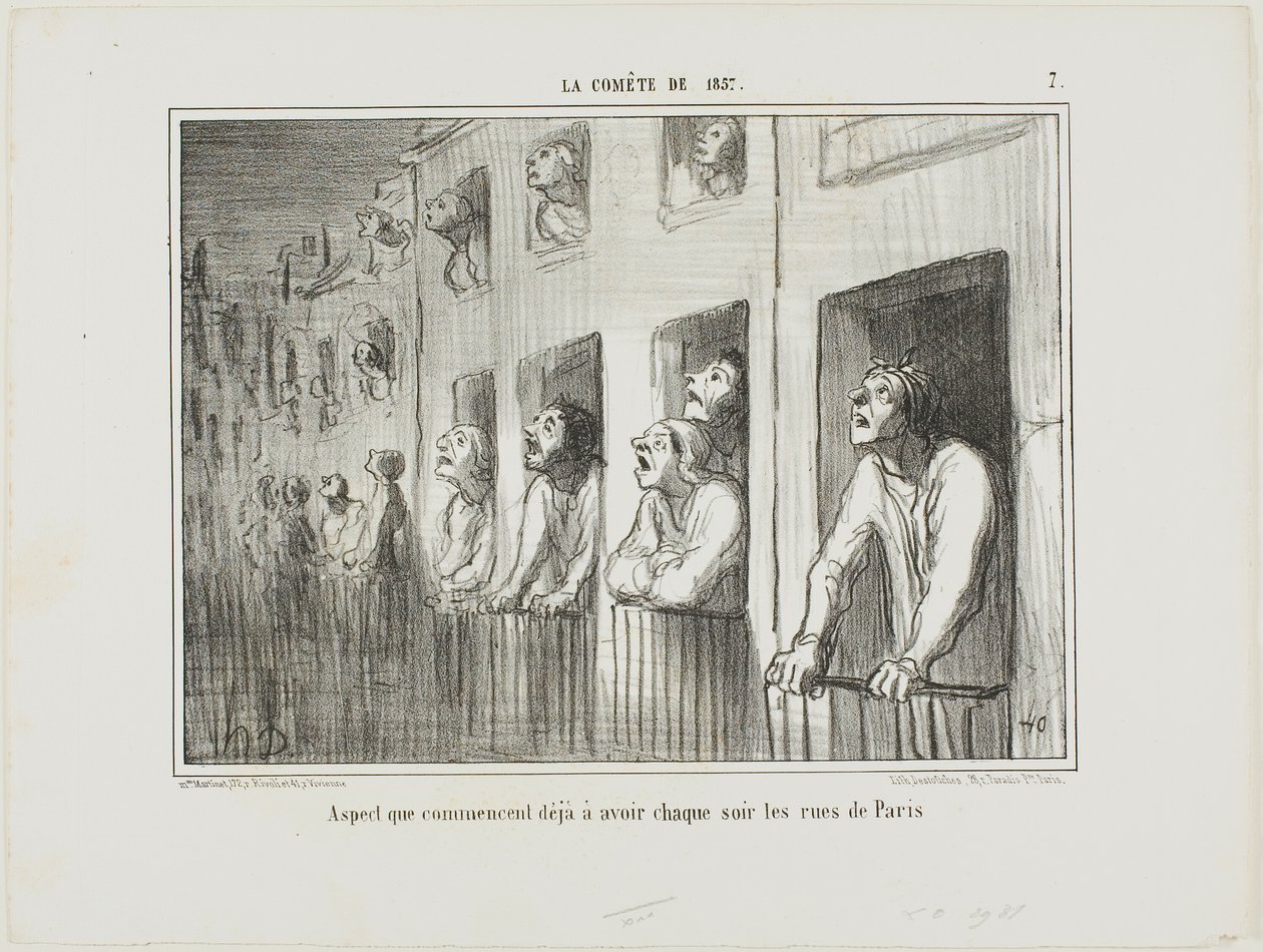 De straten van Parijs beginnen er elke avond zo uit te zien, plaat 7 uit La Cométe De 1857 door Honoré Victorin Daumier