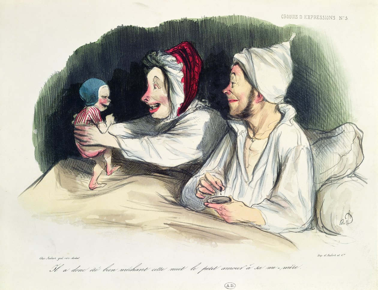 Extatische ouders met hun nieuwe baby door Honoré Daumier