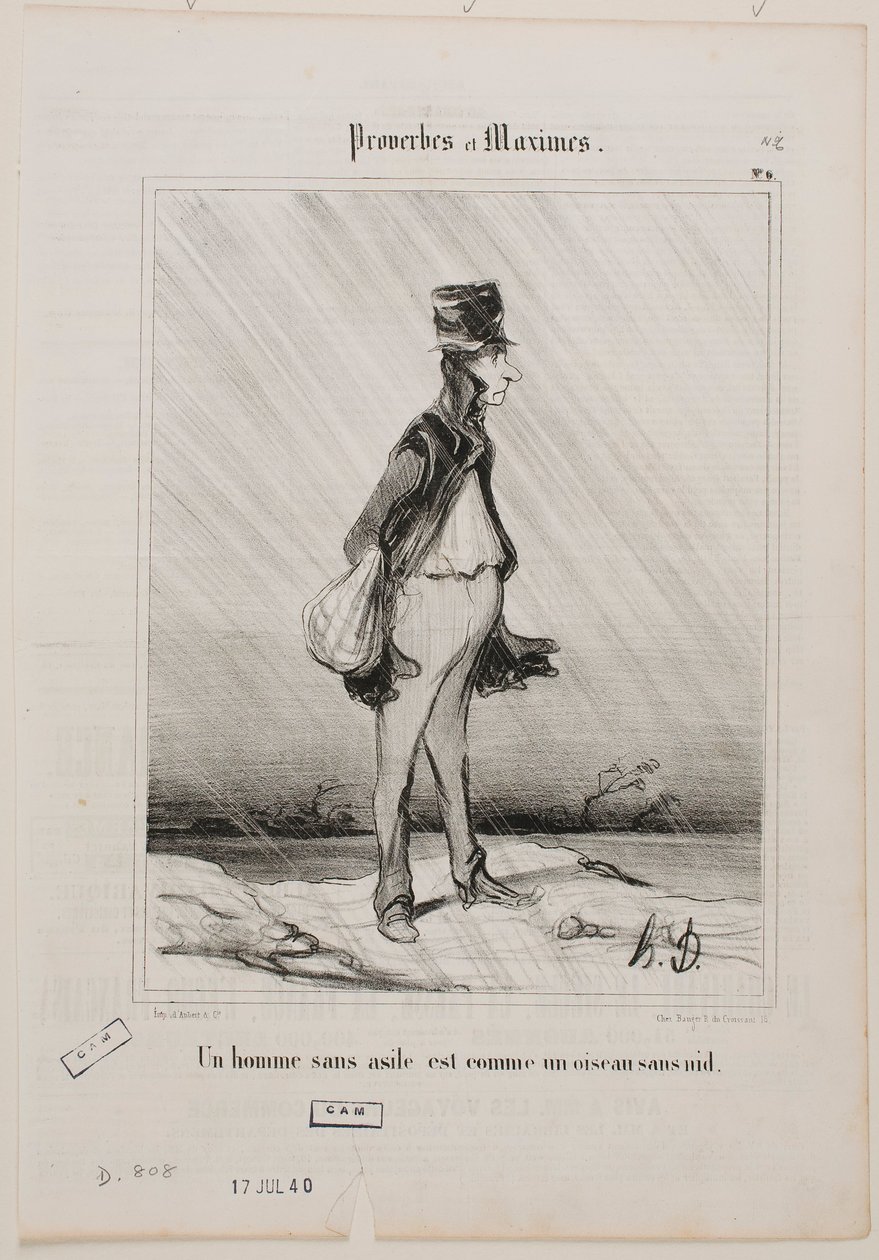 Een man zonder toevlucht is als een vogel zonder nest. door Honoré Daumier