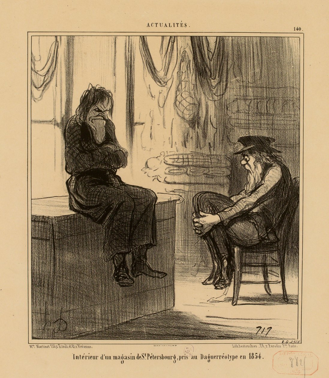 Nieuws nr. 140: Interieur van een winkel in Sint-Petersburg, vastgelegd op een daguerreotypie uit 1854 door Honoré Daumier