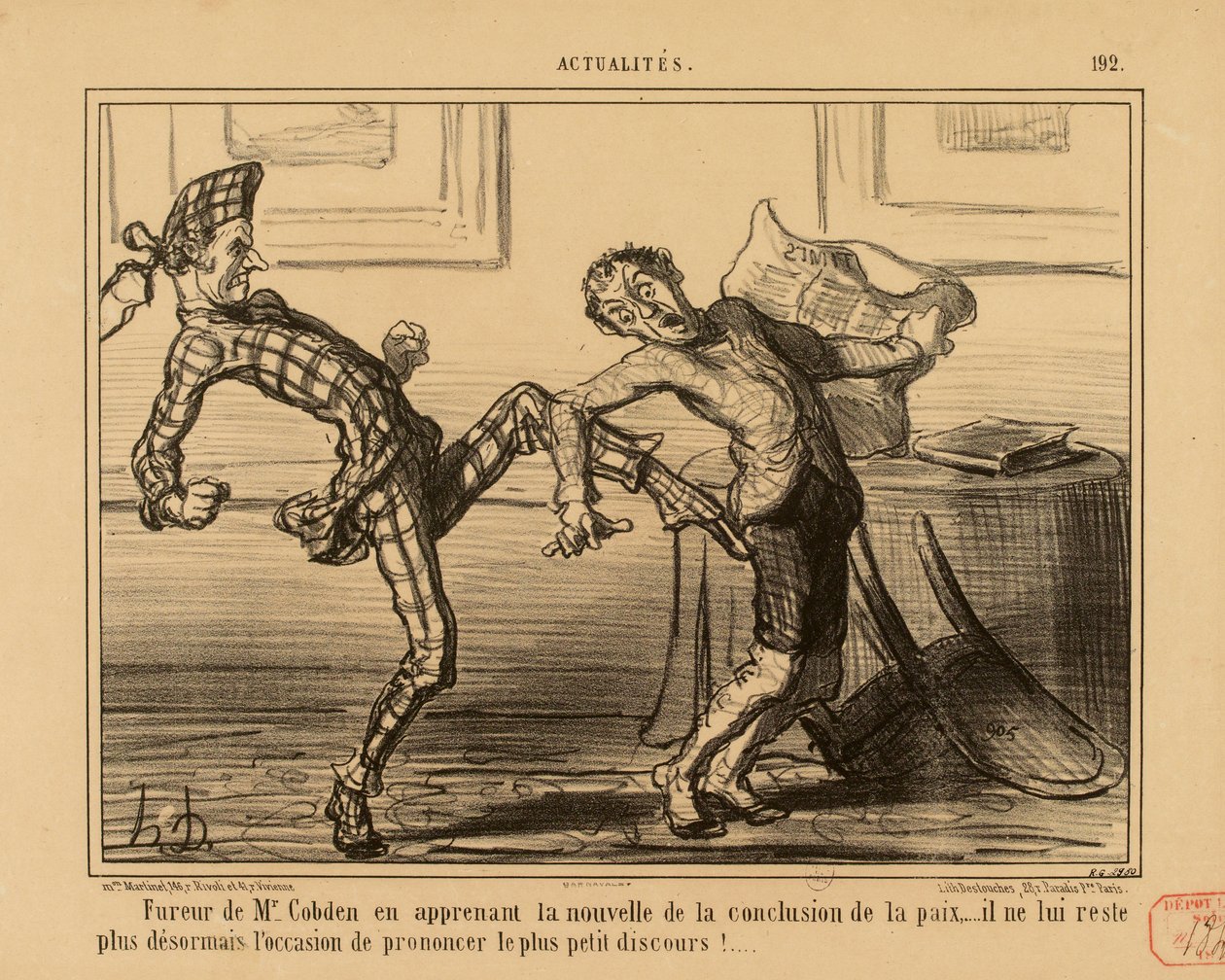 Actualiteiten nr. 192: Woede van Mr. Cobden bij het vernemen van het nieuws over het sluiten van de vrede... door Honoré Daumier