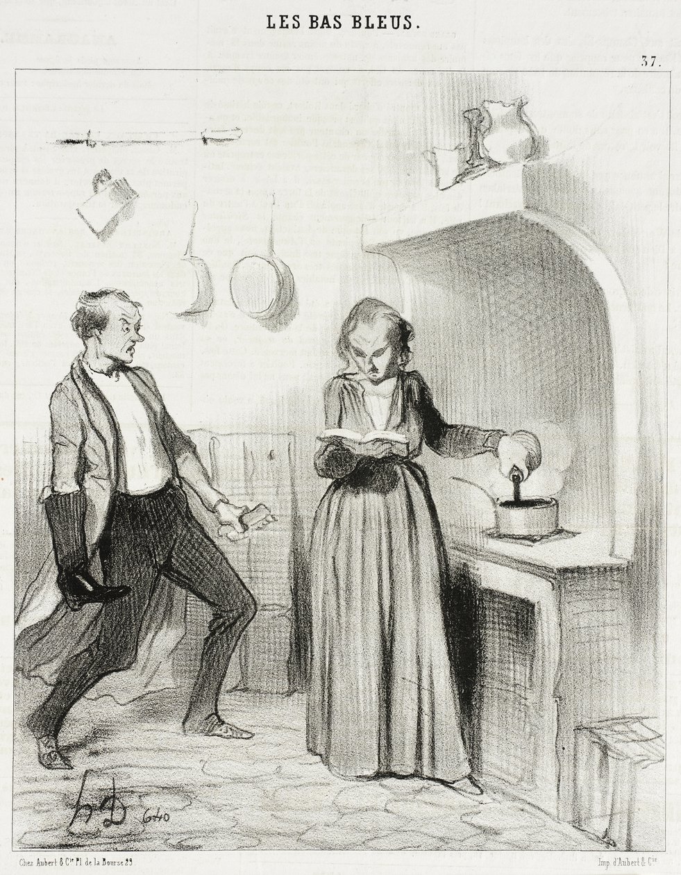 Nou, nou!... daar is ze en... ze giet schoensmeer in mijn chocolade!... door Honoré Daumier