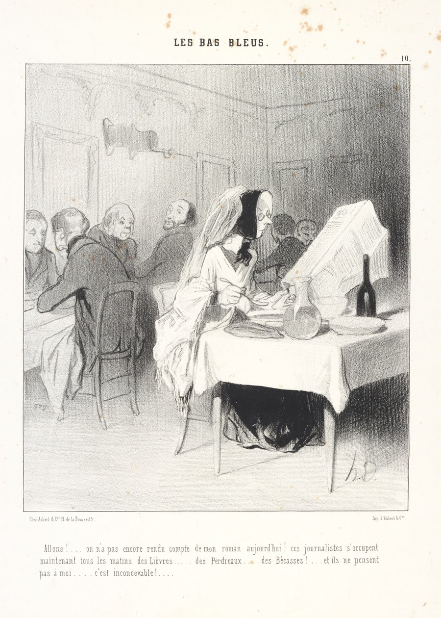 Kom op!... ze hebben vandaag nog geen verslag gedaan van mijn roman! Deze journalisten houden zich nu elke ochtend bezig met hazen... patrijzen... houtsnippen!... en ze denken niet aan mij... dat is onvoorstelbaar! door Honoré Daumier