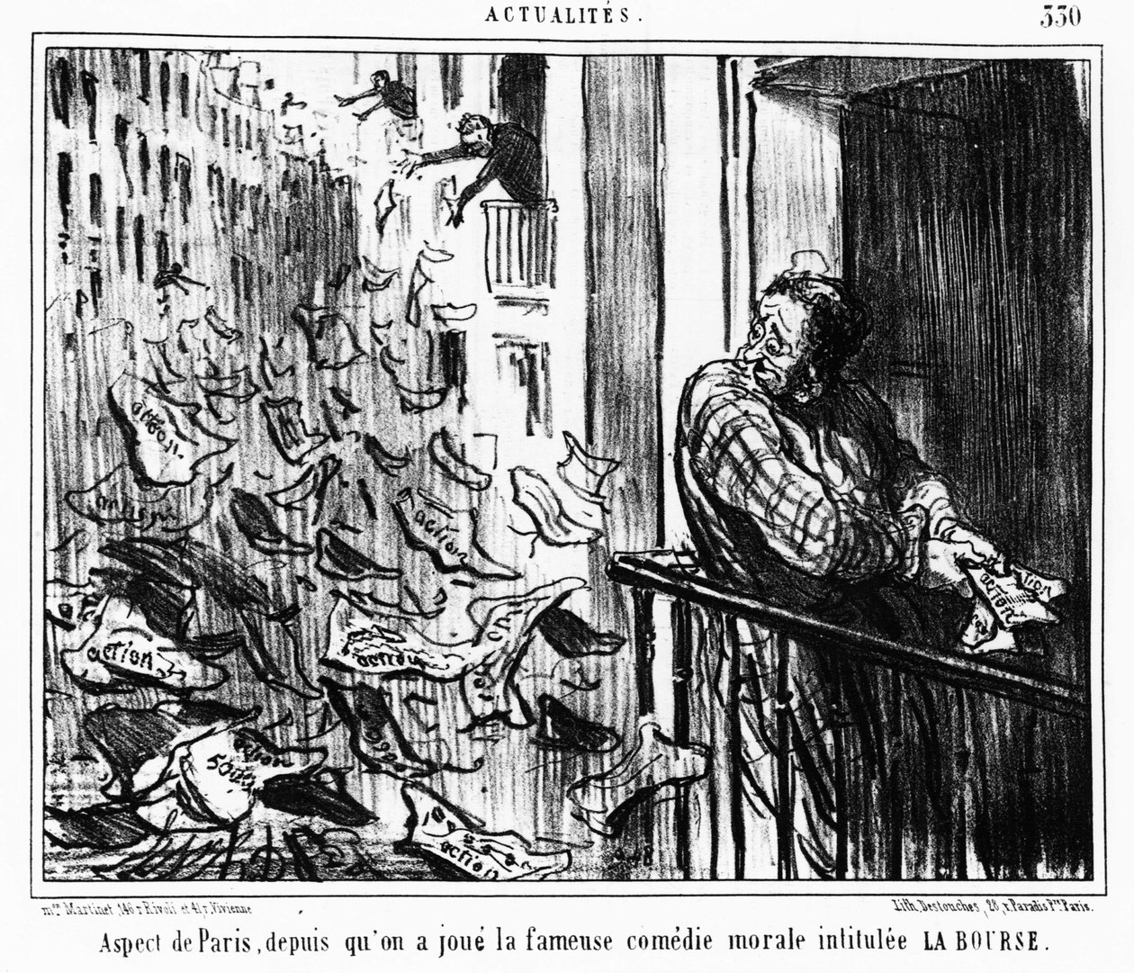 Uiterlijk van Parijs, sinds de beroemde morele komedie getiteld LA Bourse: serie uit "Actualités", een serie karikaturen over de beurs van Honore Daumier. "Charivari" door Honoré Daumier