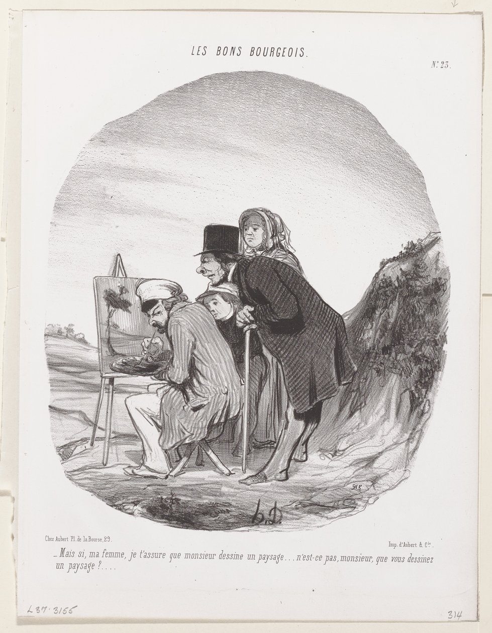 Maar ja, mijn vrouw, ik verzeker u dat de heer een landschap tekent ... het is een landschap, meneer, nietwaar? door Honoré Daumier