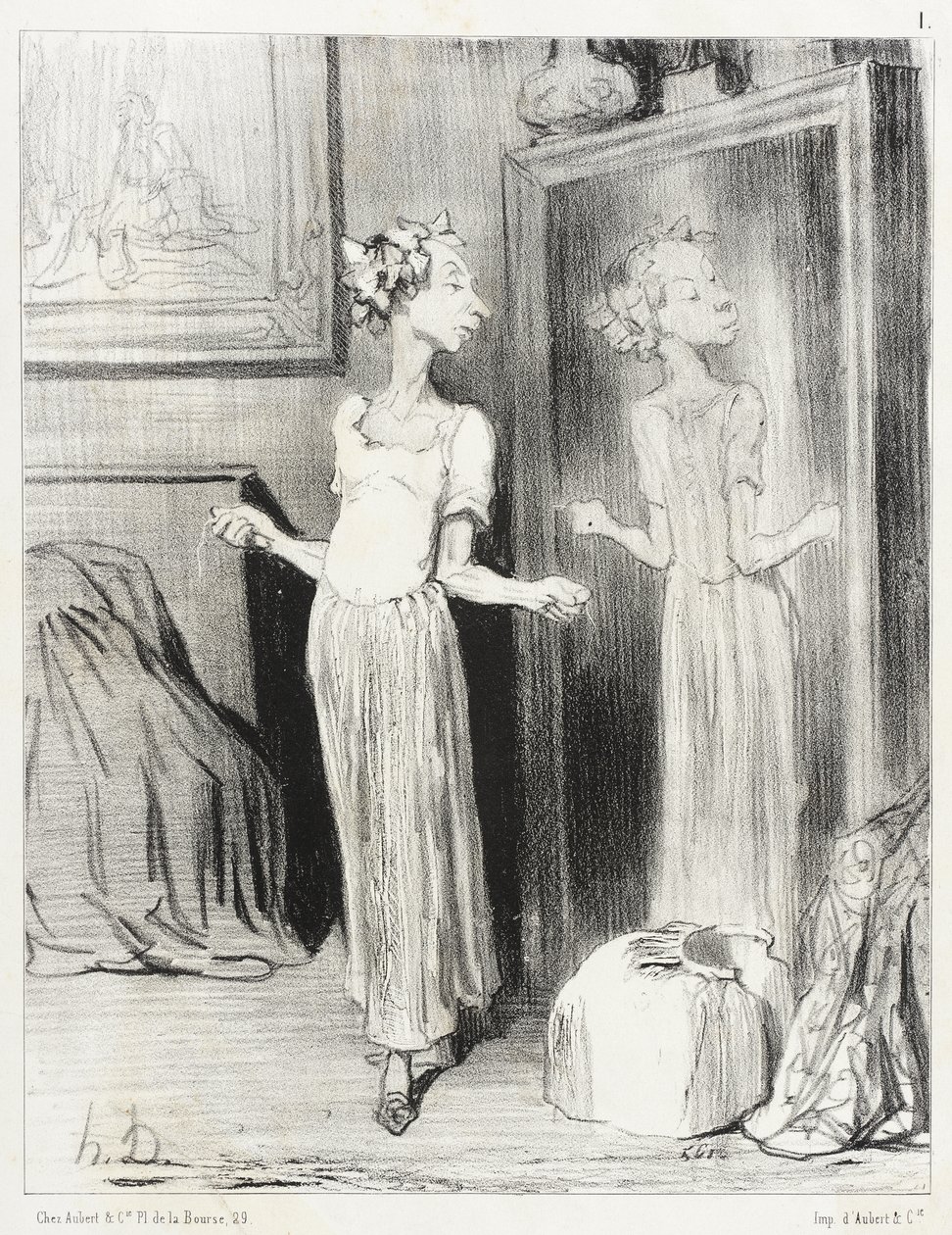Het is vreemd hoe deze spiegel me platdrukt... door Honoré Daumier