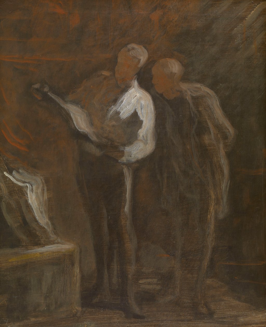 Het verzamelen van gravures, ca. 1870-73 (olieverf op doek) door Honore Daumier