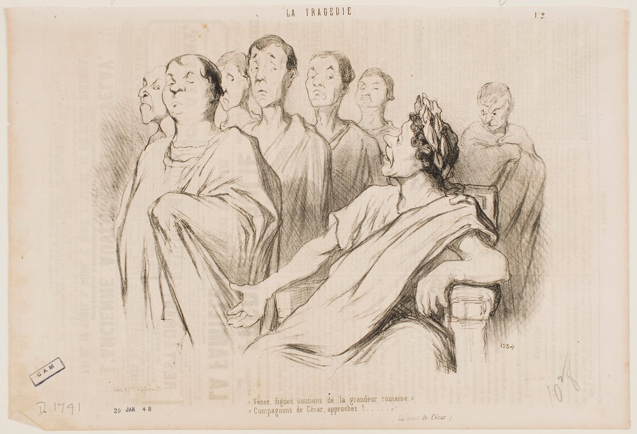 Kom, waardige pijlers van de Romeinse grootheid... vrienden van Caesar, treed nader! door Honoré Daumier