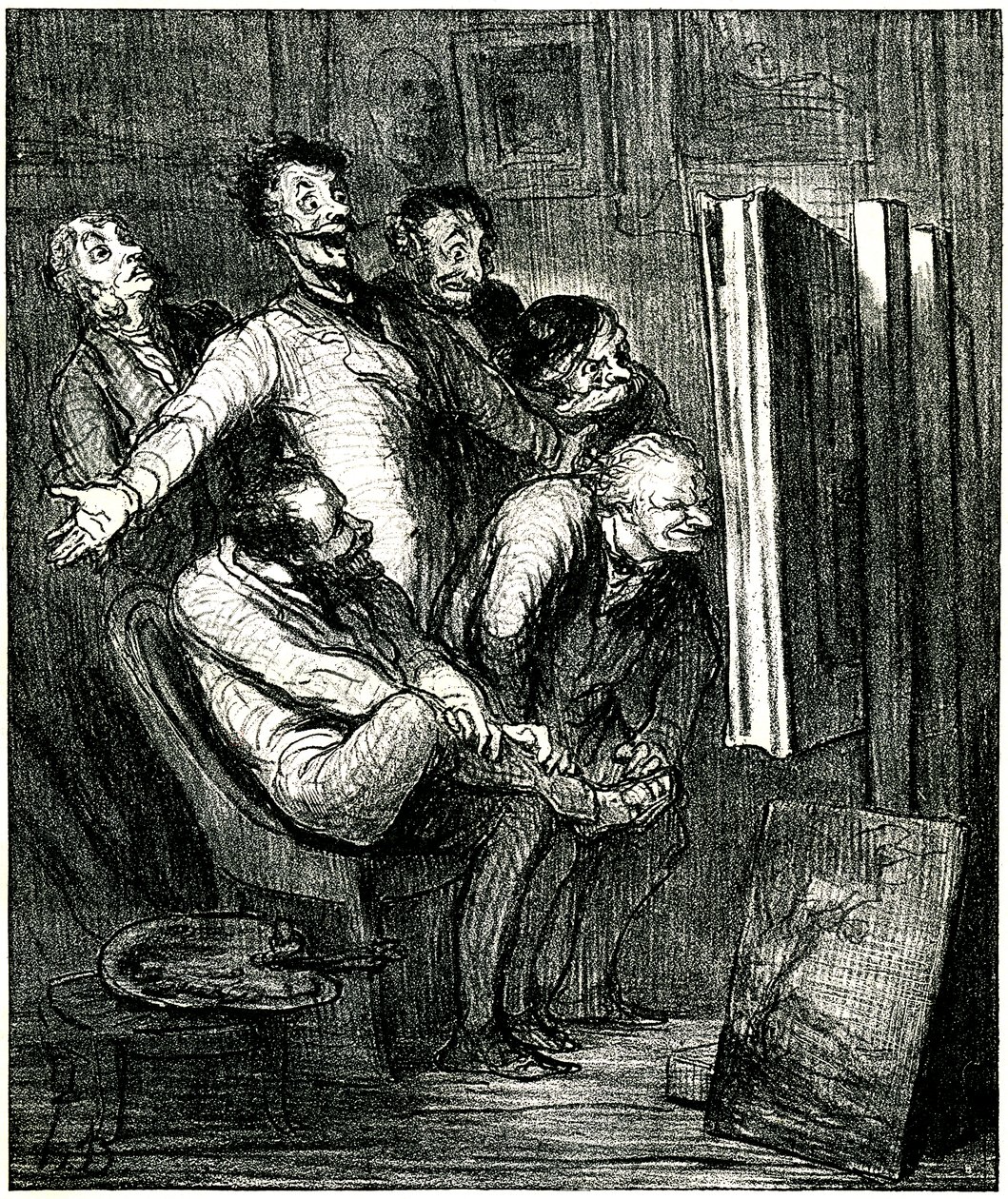 Critici voor een schilderij door Honore Daumier