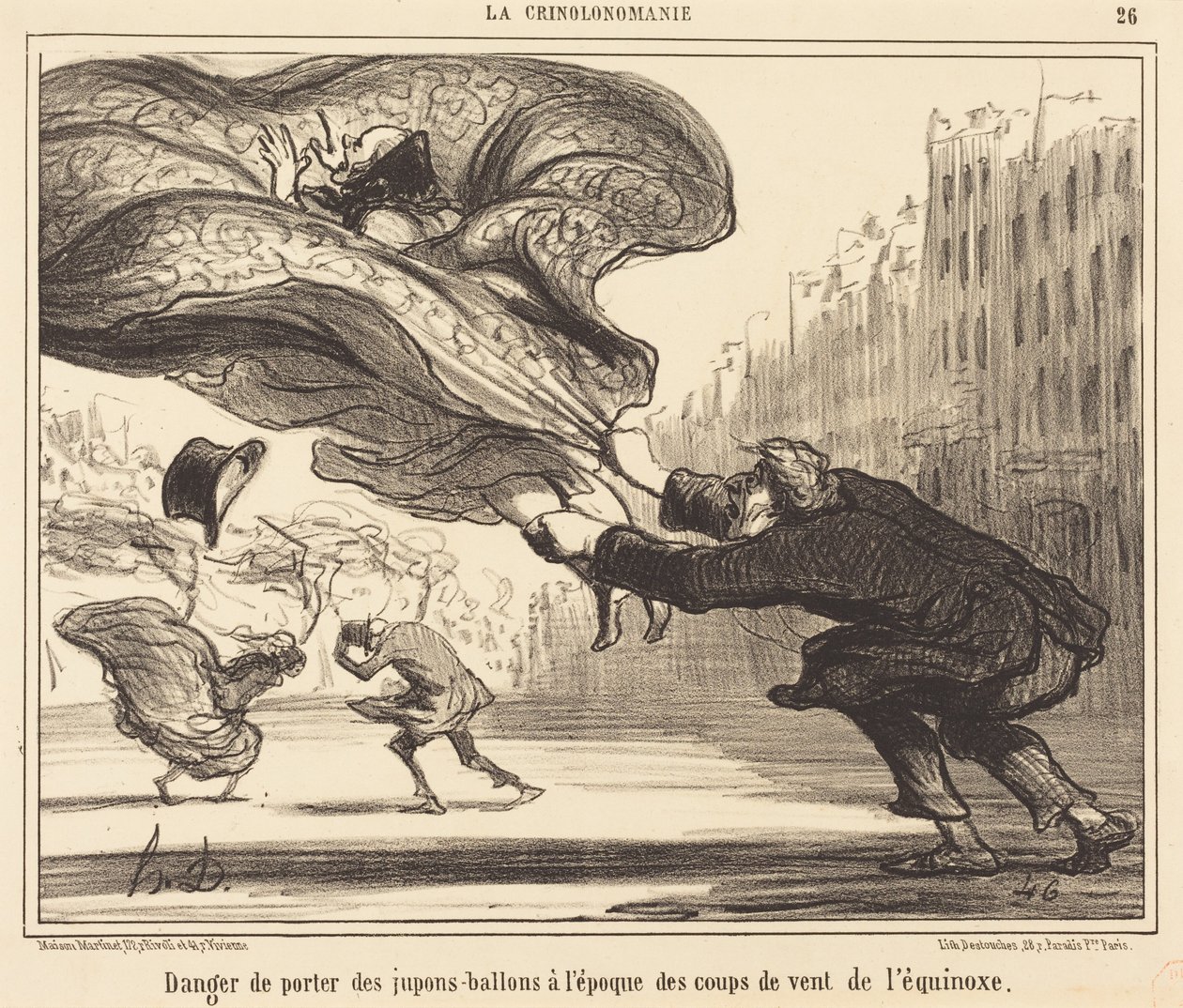 Gevaar van het dragen van ballonrokken... door Honoré Daumier