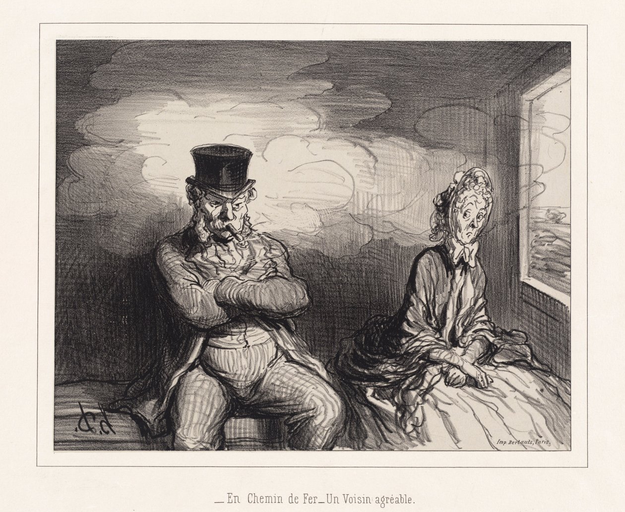 Met de trein... een aardige buurman (On the Railroad: A Pleasant Neighbor) door Honoré Daumier