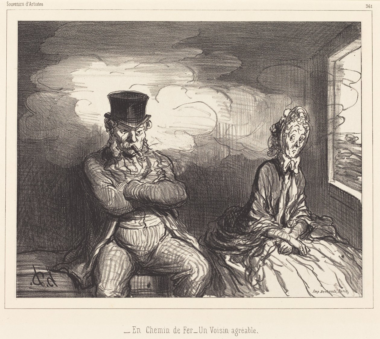 Op de Spoorweg... een aangename buurman door Honoré Daumier