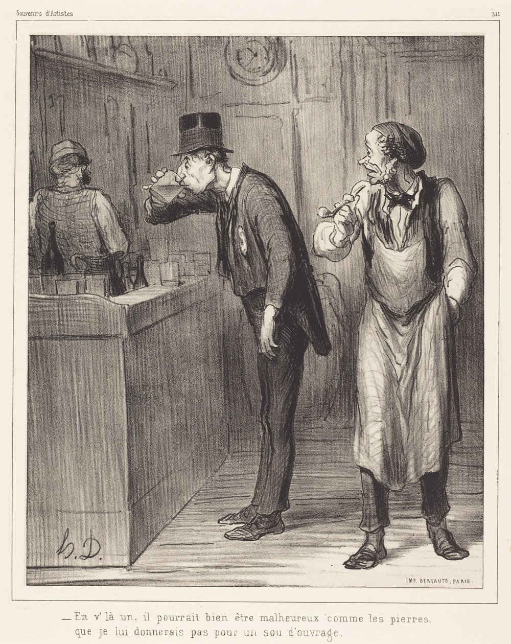 Kijk eens aan, die zou wel eens ongelukkig kunnen zijn... door Honoré Daumier