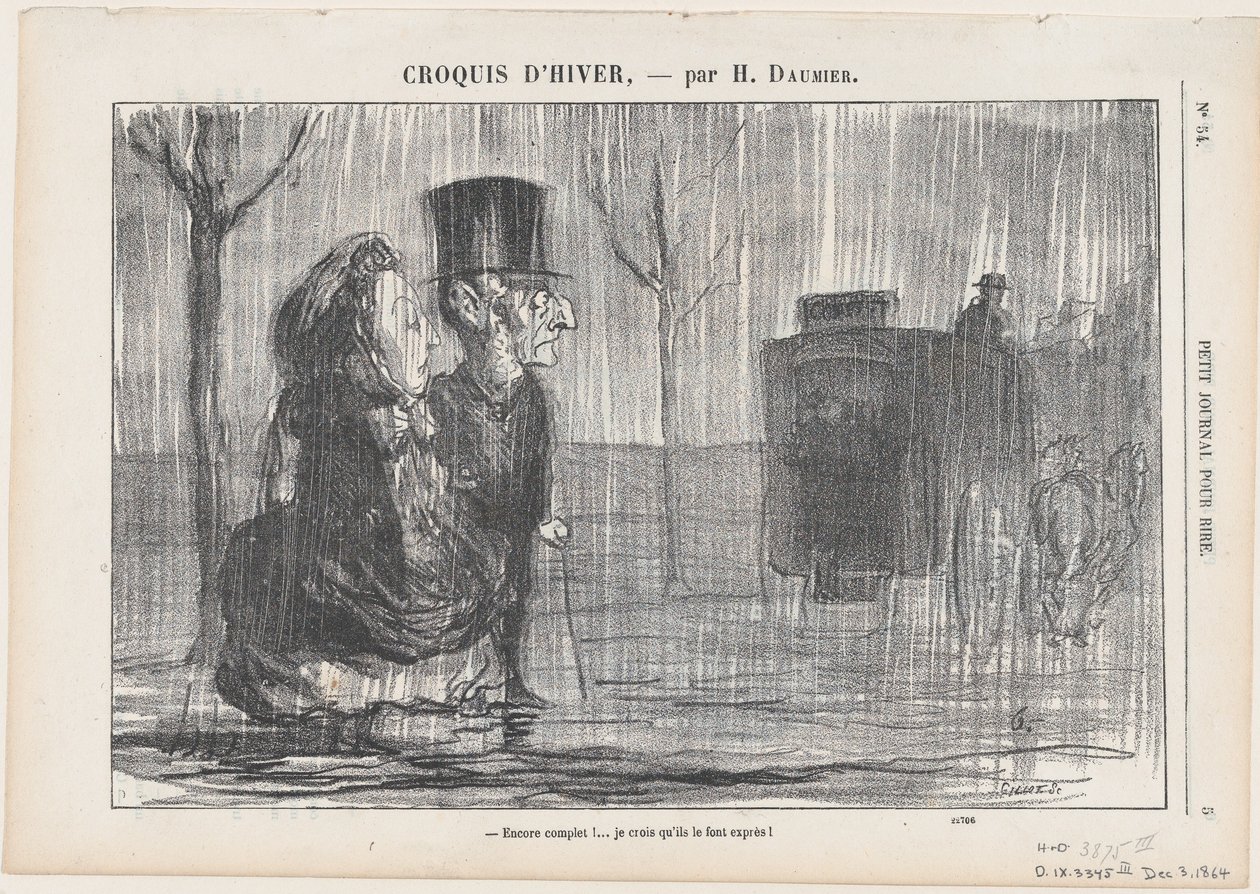 Alweer vol... Ik denk dat ze dit met opzet doen!, uit „Winter Sketches” door Honoré Daumier