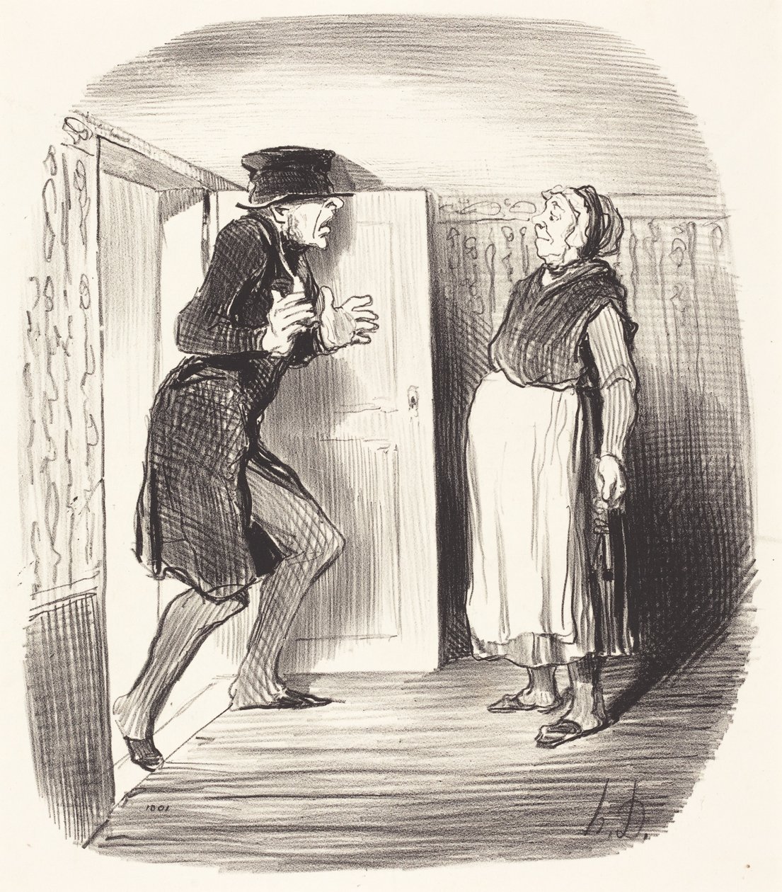 Ongemak van het bezoeken van een entresol zonder voorzorg... door Honoré Daumier