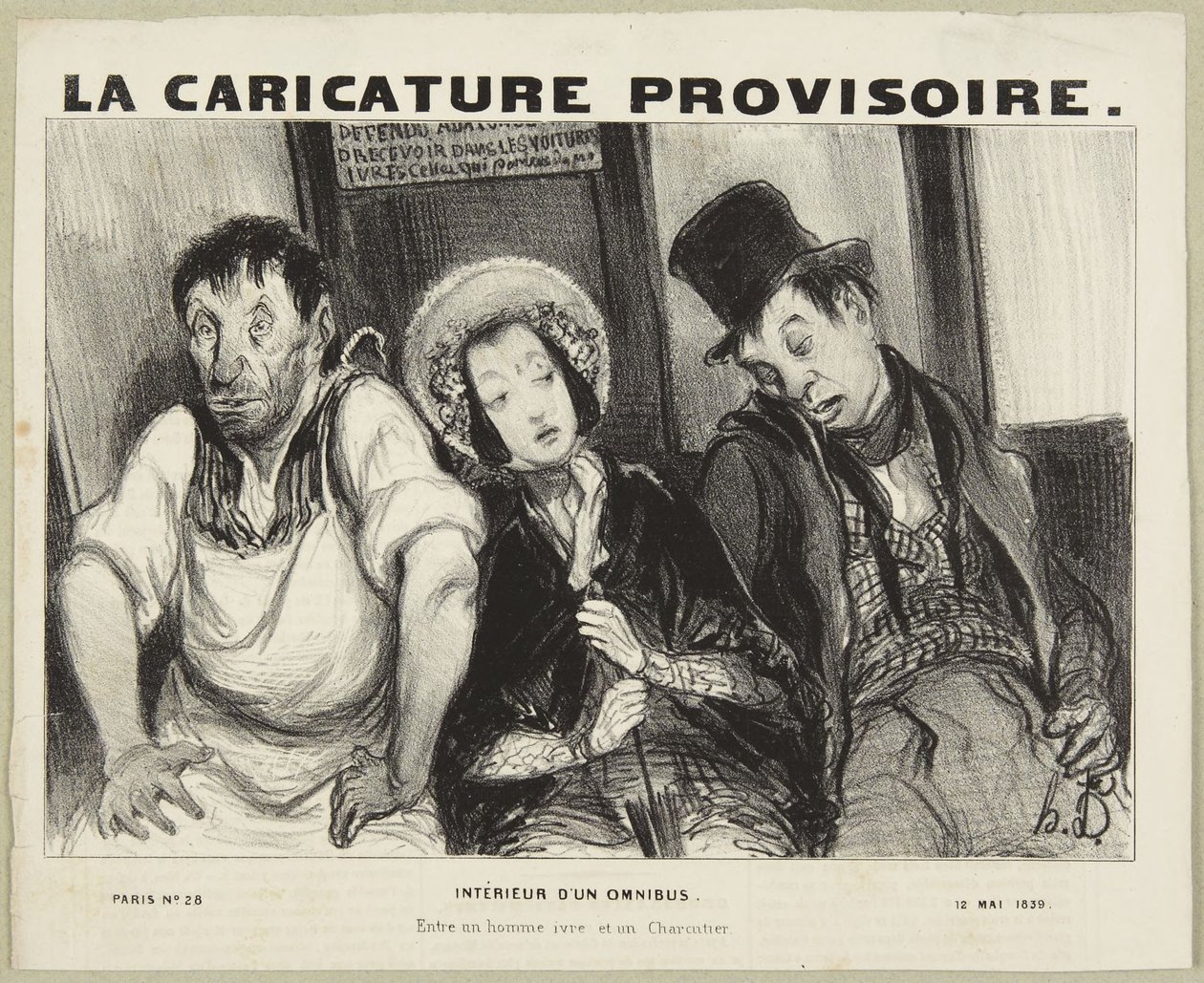 Interieur van een omnibus, uit de serie ‘Parijse typen’ uit La Caricature Provisoire door Honoré Daumier