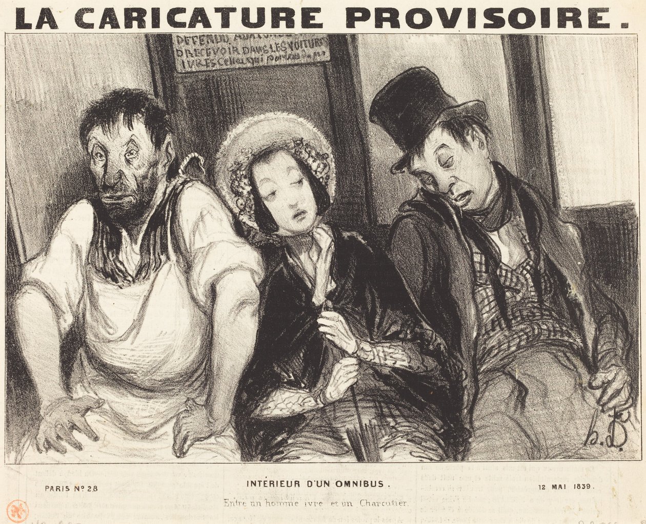 Het interieur van een omnibus door Honoré Daumier