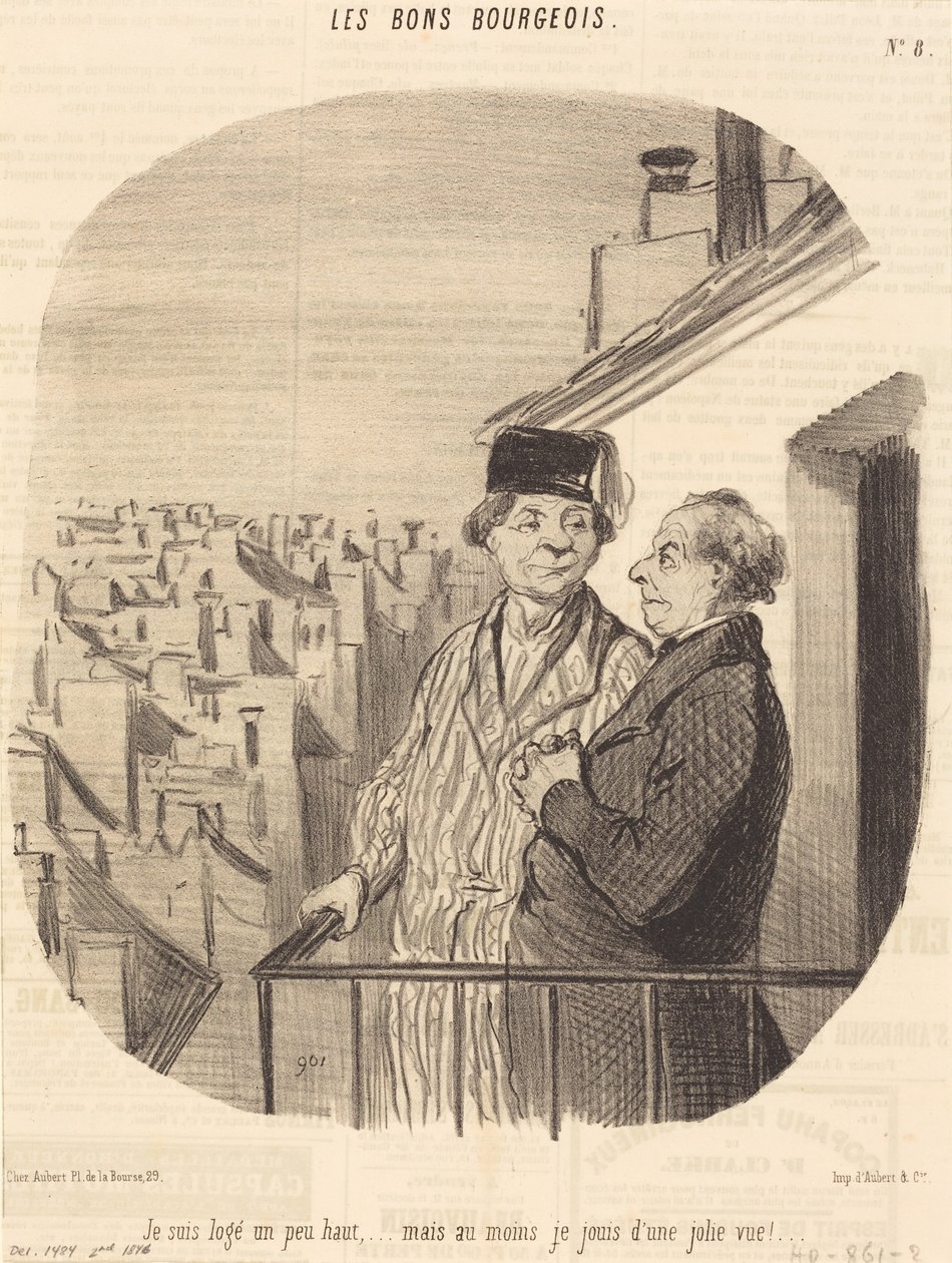 Ik woon een beetje hoog... maar... ik geniet van een mooi uitzicht! door Honoré Daumier