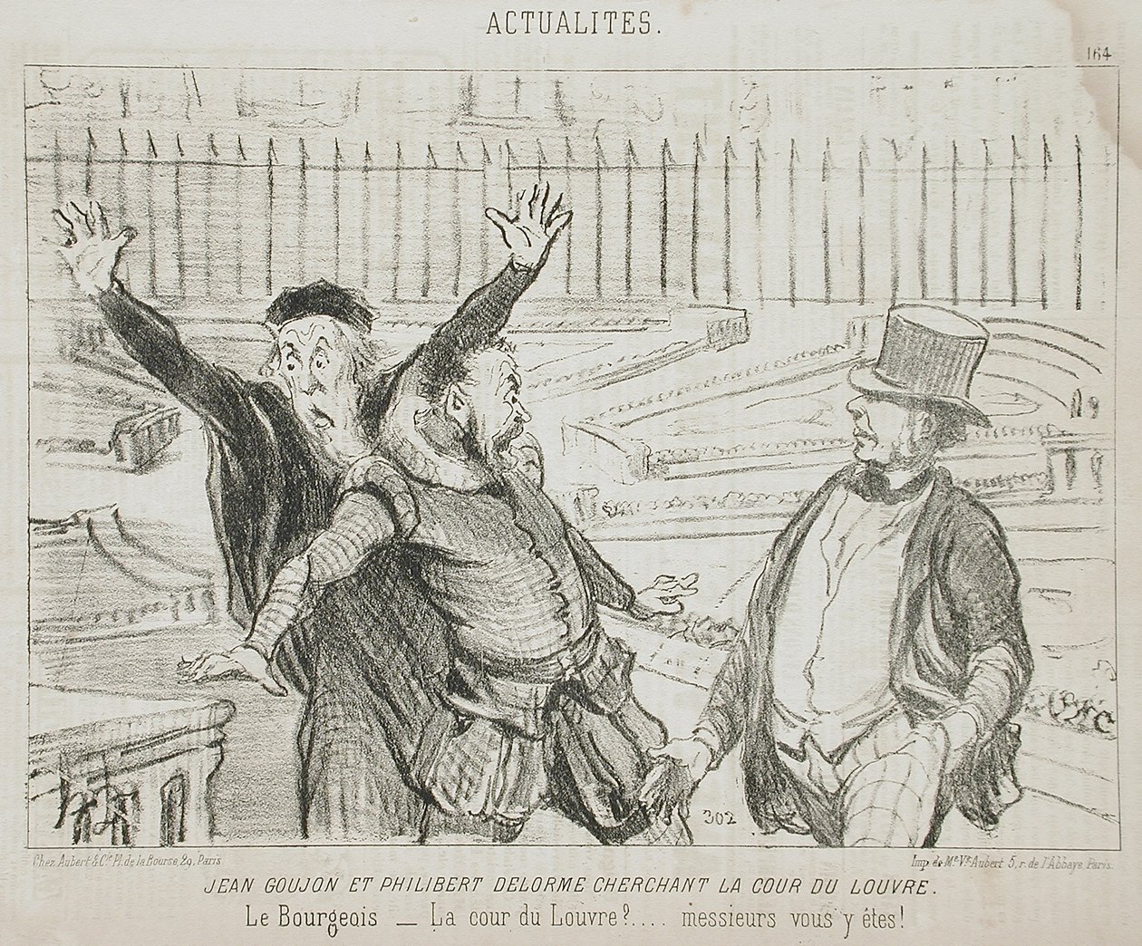 Jean Goujon en Philibert Delorme op zoek naar het hof van het Louvre door Honoré Daumier