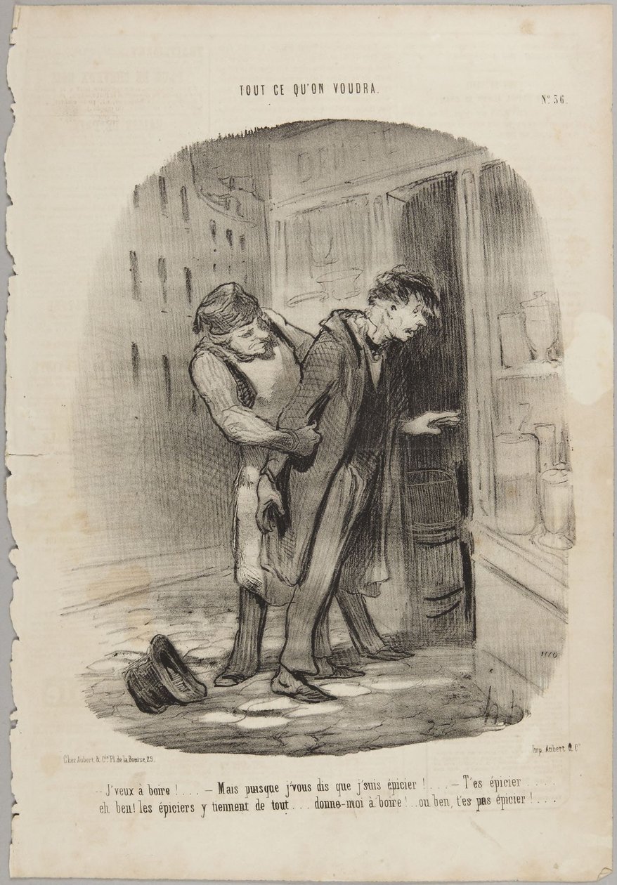 Ik wil wat drinken!..., nummer 36 uit de serie „Alles wat men maar wil” uit Le Charivari door Honoré Daumier
