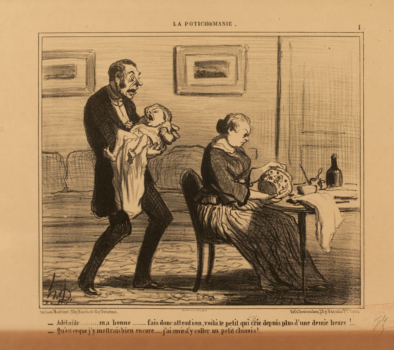Die Potichomanie Nr. 1: - Adélaïde,... meine Gute... pass doch auf... door Honoré Daumier