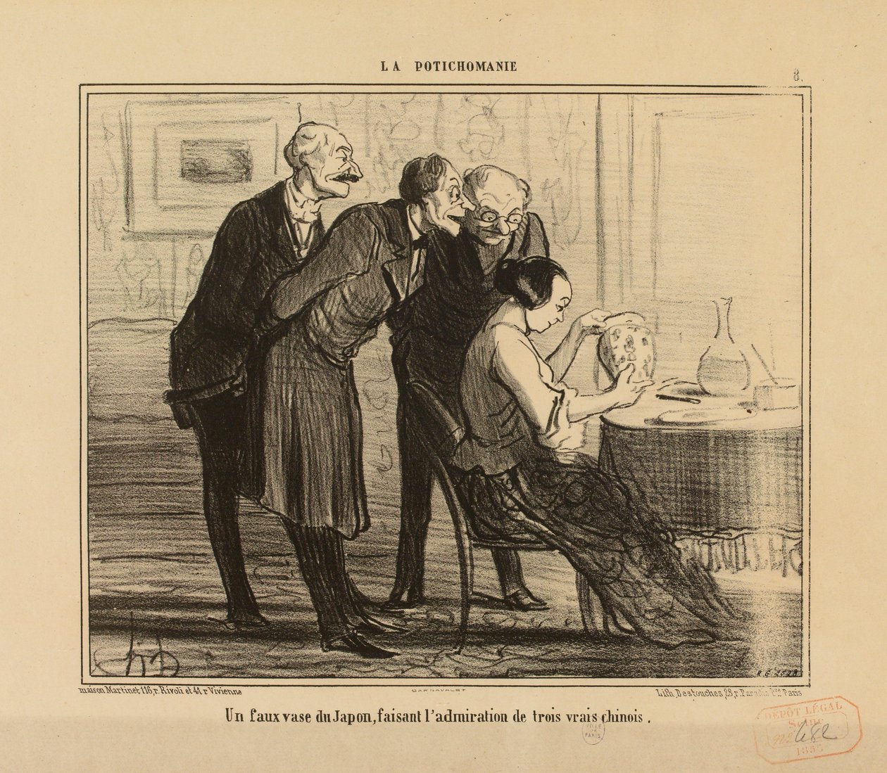 La Potichomanie nr. 8: Een valse Japanse vaas, die bewondering oogst bij... door Honoré Daumier