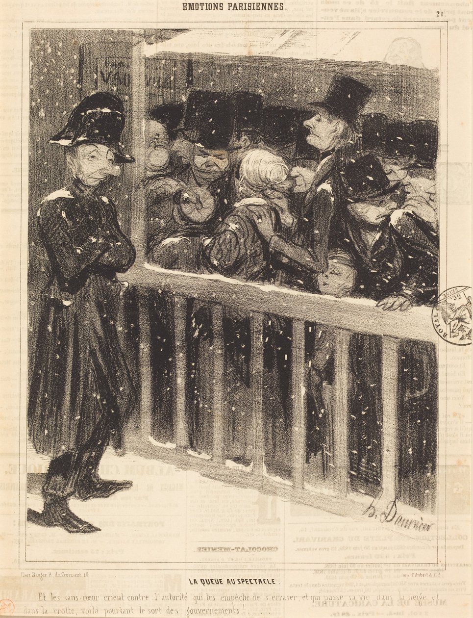 De rij voor de voorstelling door Honoré Daumier