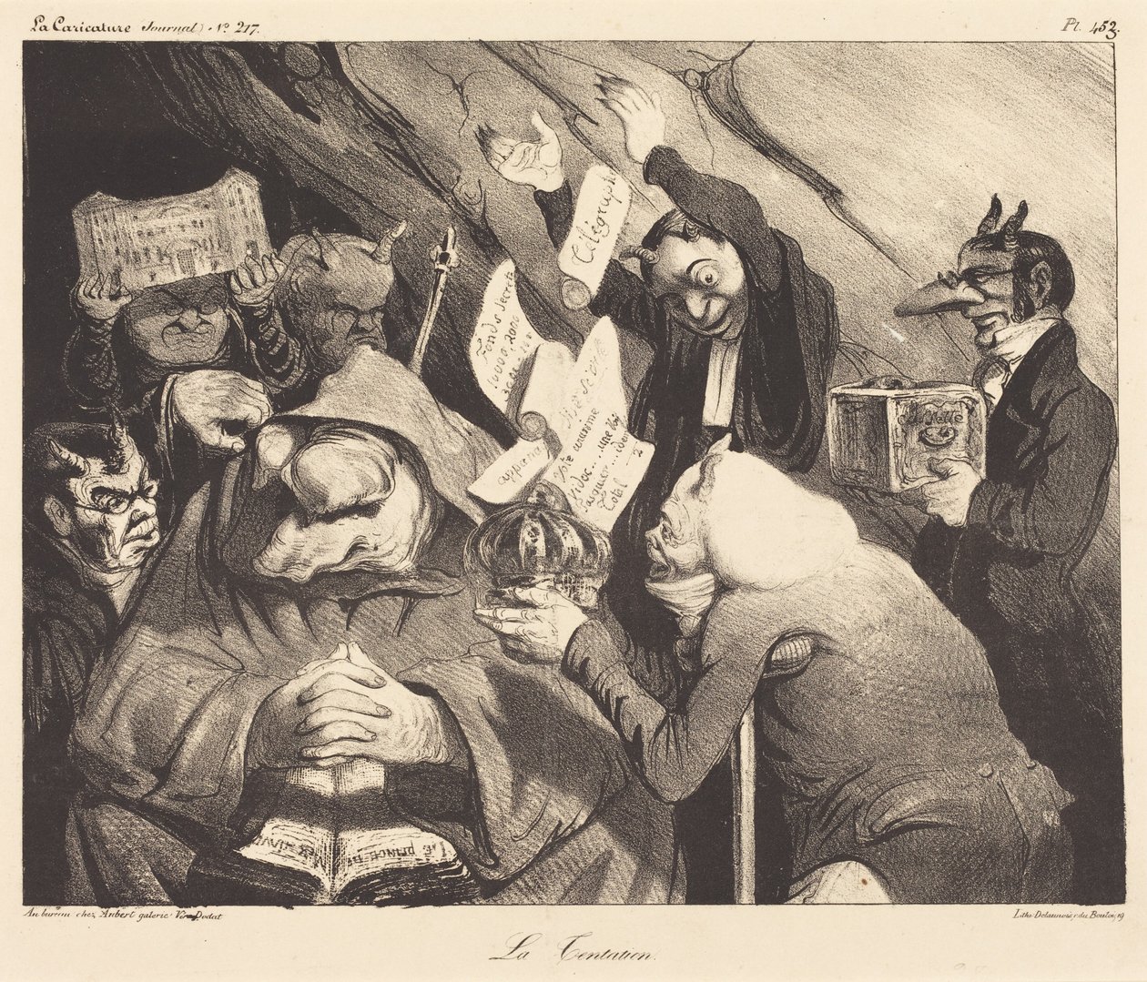 De verzoeking, parodie op een schilderij van Téniers door Honoré Daumier
