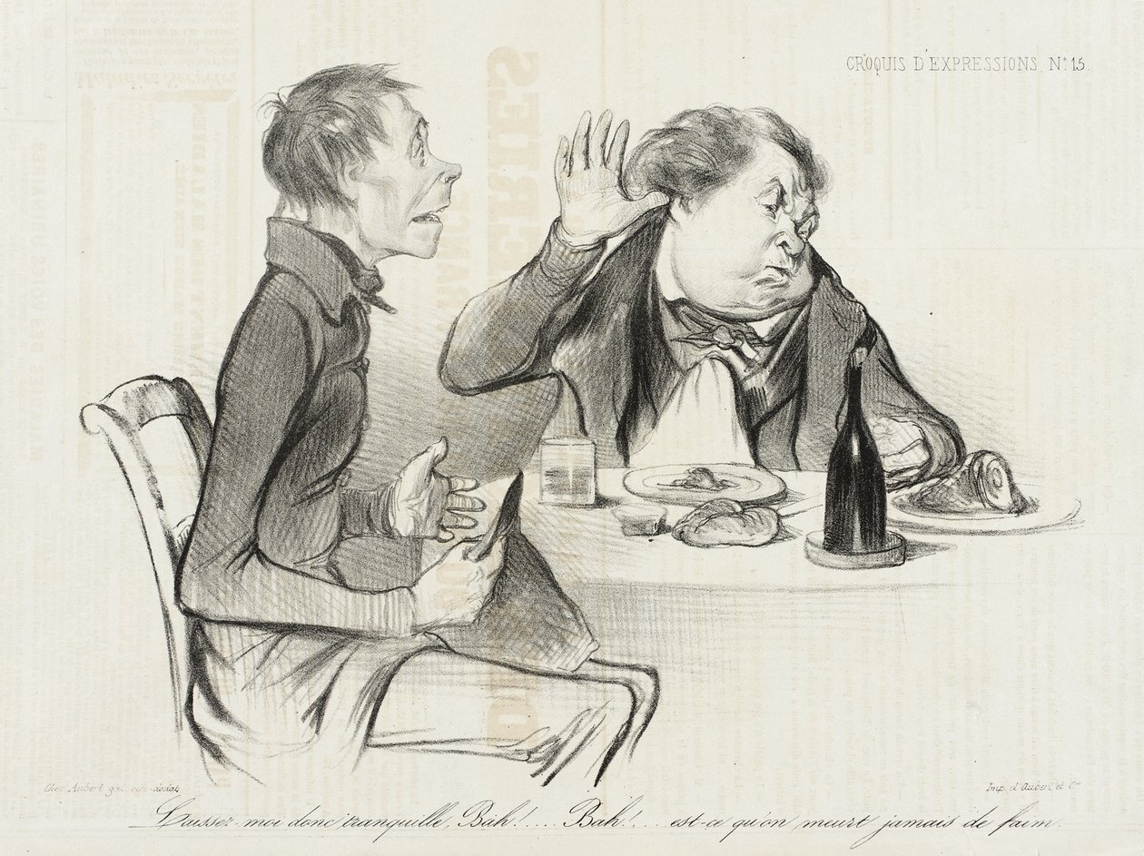 Laat me toch met rust, bah! Bah! Gaat men nou echt dood van de honger... door Honoré Daumier