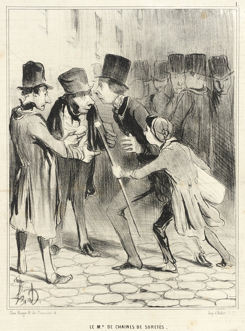 De verkoper van veiligheidskettingen door Honoré Daumier