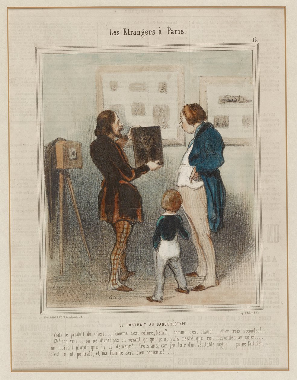 Het portret in daguerreotypie. (Les Estrangers à Paris nr. 16), uit Le Charivari door Honoré Daumier