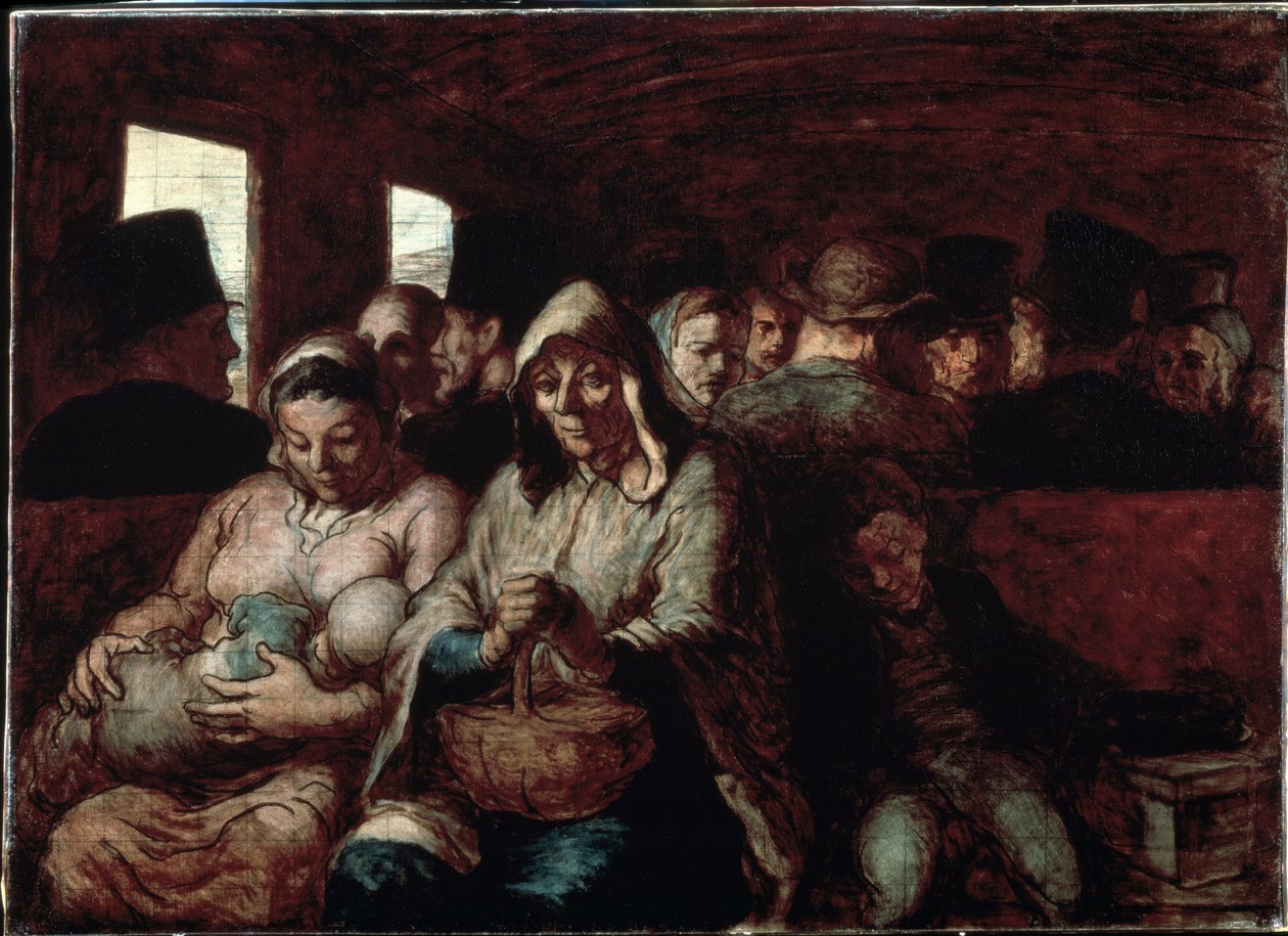 Le wagon de troisieme classe (Een Wagon van de Derde Klasse) Twee moeders van populaire sociale afkomst, in een trein met hun kinderen. Schilderij van Honore Daumier (1808-1879) 1862-1864 Museum of Fine Arts, Ottawa, Canada door Honoré Daumier