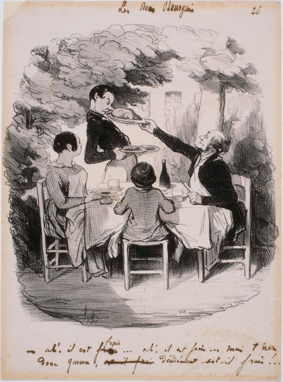 De goede burgers: Ach! Het is vers... Maar houd het toch vast, jongen door Honoré Daumier