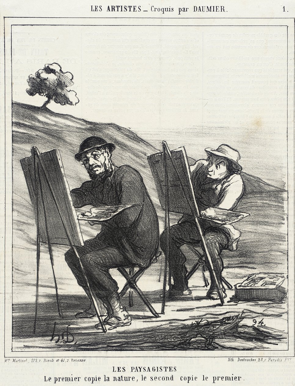 De landschapsschilders. De eerste kopieert de natuur... door Honoré Daumier