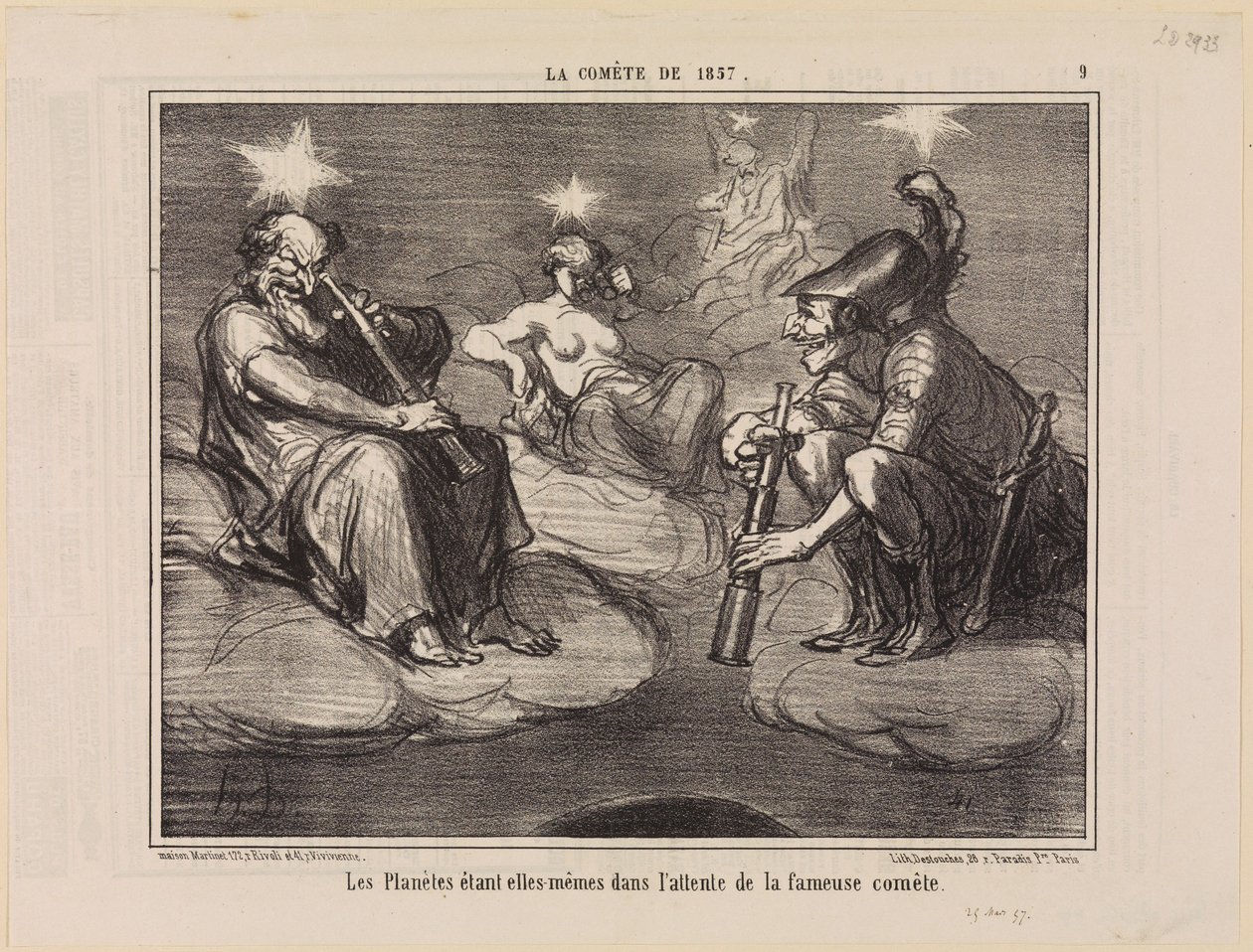 Terwijl de planeten zelf in afwachting zijn van de beroemde komeet (De komeet van 1857, blad 9) door Honoré Daumier